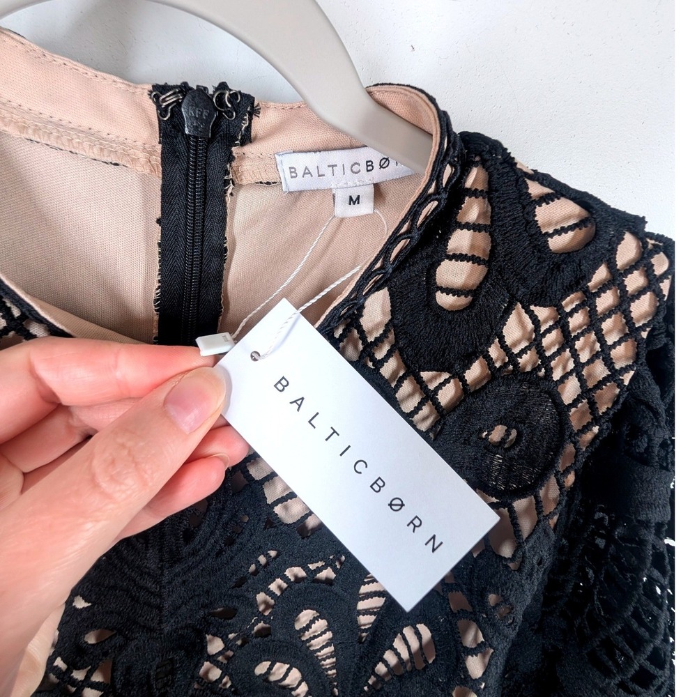 Baltic Born Black Lace Midi Dress with Nude Lining - Picture 5 of 9